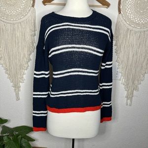 Artisan NY navy and white striped orange trim striped pullover sweater XS